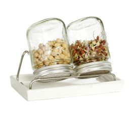 Kiemglas set 2x750 ml met houder en witte afdruipschaal - Eschenfelder